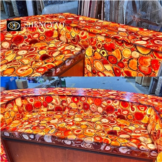 Luxury Natural Backlit Red Agate Semiprecious Stone Commercial Bar Counters