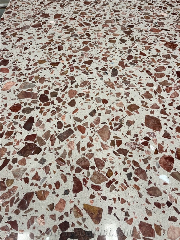 Alpine Red Terrazzo Big Aggregate Amber Terrazzo Slabs