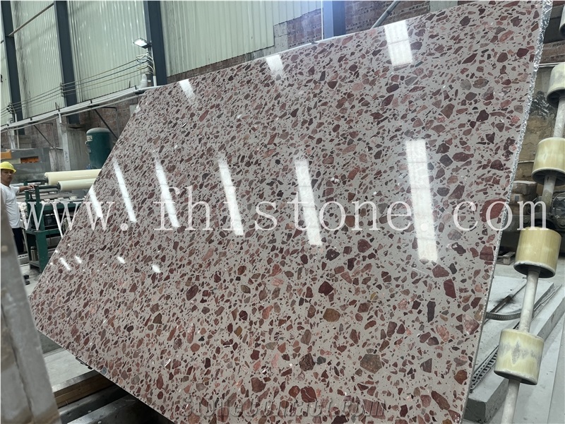 Alpine Red Terrazzo Big Aggregate Amber Terrazzo Slabs