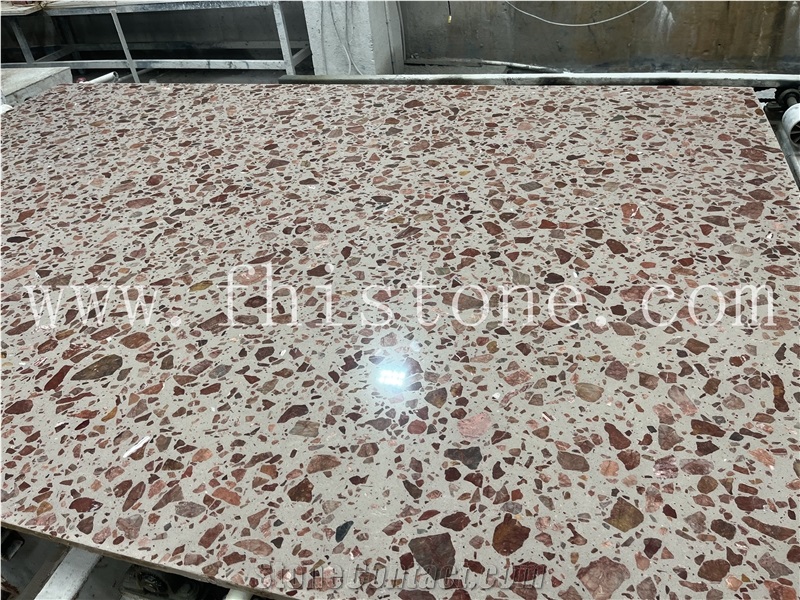 Alpine Red Terrazzo Big Aggregate Amber Terrazzo Slabs