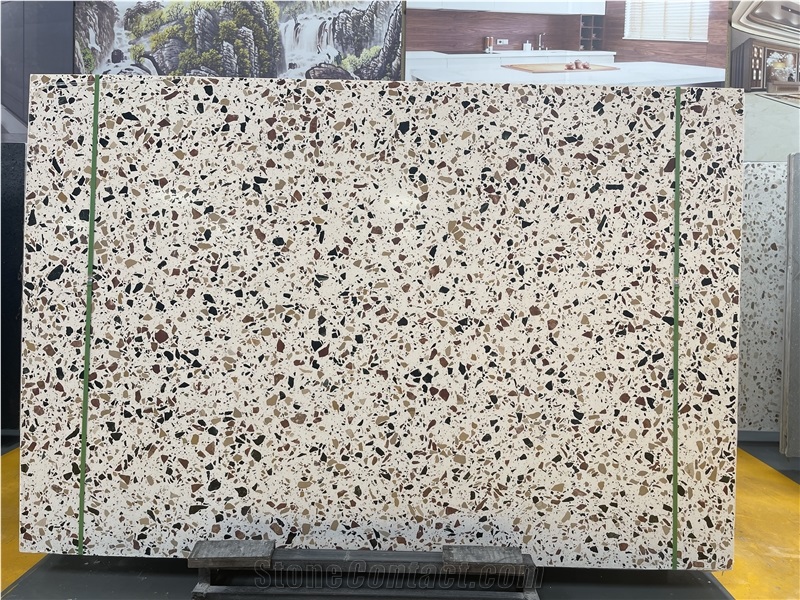 Multicolor White Color Aggregates Terrazzo Slabs And Floor Tiles