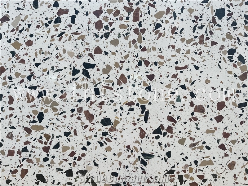Multicolor White Color Aggregates Terrazzo Slabs And Floor Tiles