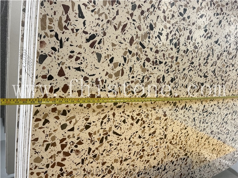 Multicolor White Color Aggregates Terrazzo Slabs And Floor Tiles