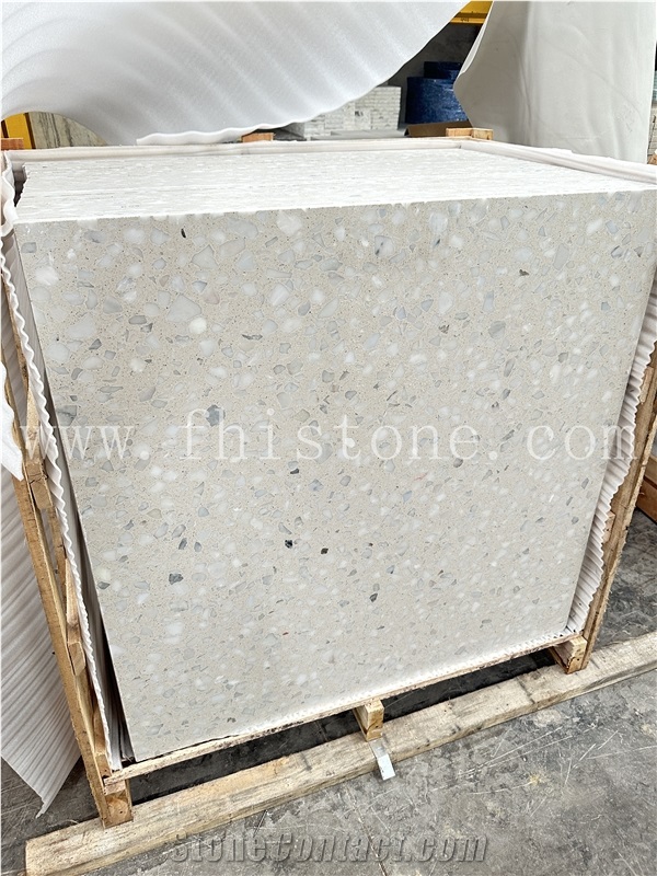 Venice Alabaster Large All White Chip Terrazzo Floor Tiles