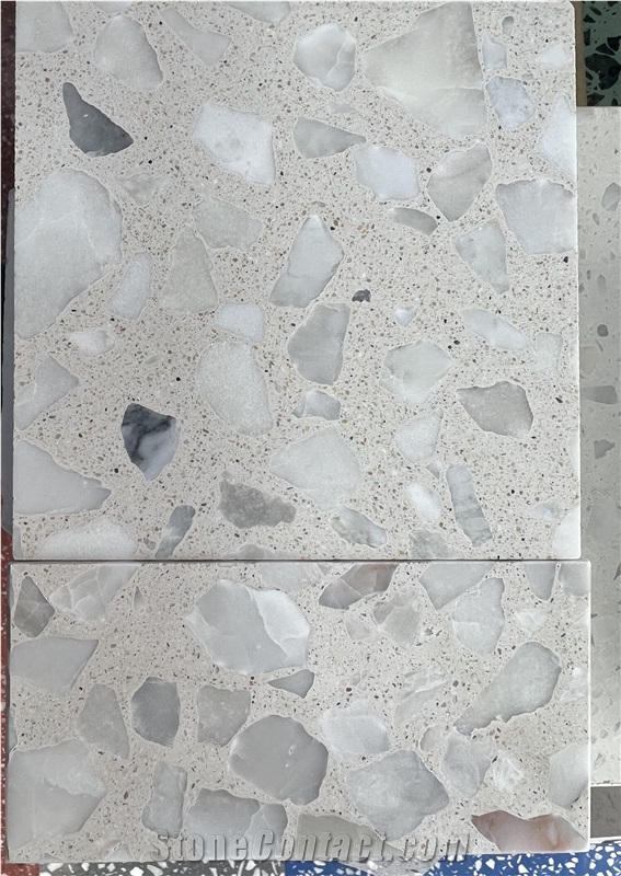 White Onyx And Gray Marble Large Chips Cut To Size Tiles