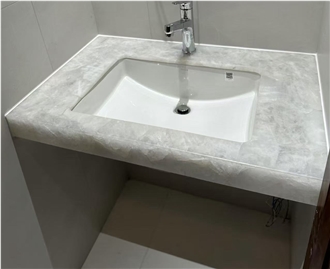 Backlit White Crystal Quartz Semiprecious Stone Bathroom Countertops