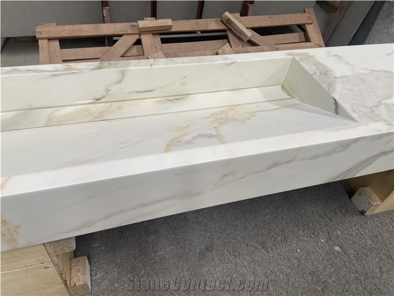 Calacatta Gold Marble Sink Bath Top Intergreted With Sink