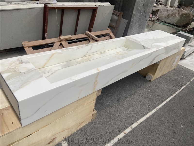 Calacatta Gold Marble Sink Bath Top Intergreted With Sink