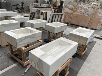 Calacatta Gold Marble Sink Bath Top Intergreted With Sink