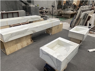 Calacatta Gold Marble Sink Bath Top Intergreted With Sink
