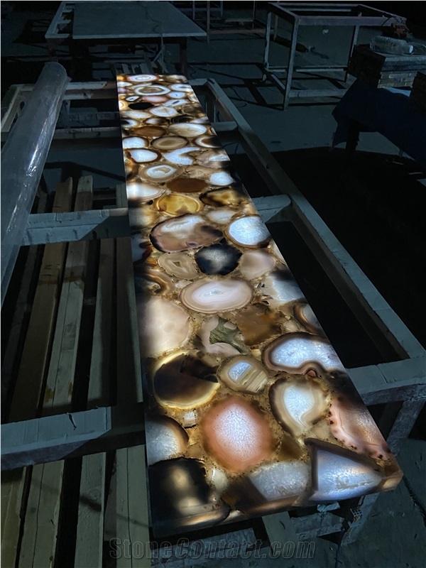 Grey Agate Stone Console  Backlighting Commercial Furniture