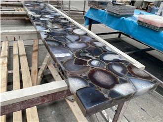 Grey Agate Stone Console  Backlighting Commercial Furniture