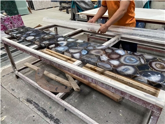 Grey Agate Stone Console  Backlighting Commercial Furniture