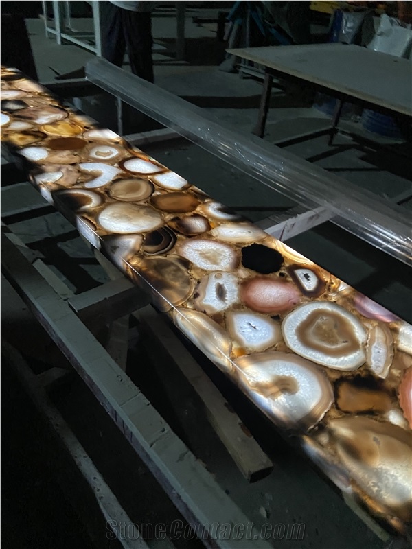 Grey Agate Stone Console  Backlighting Commercial Furniture