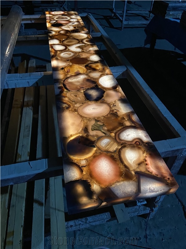 Grey Agate Stone Console  Backlighting Commercial Furniture