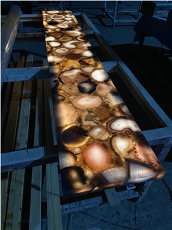 Grey Agate Stone Console  Backlighting Commercial Furniture