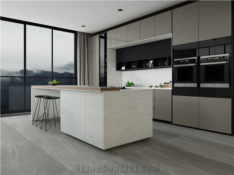 Travertino Navona White Quartz Polished 30Mm Kitchen Countertop