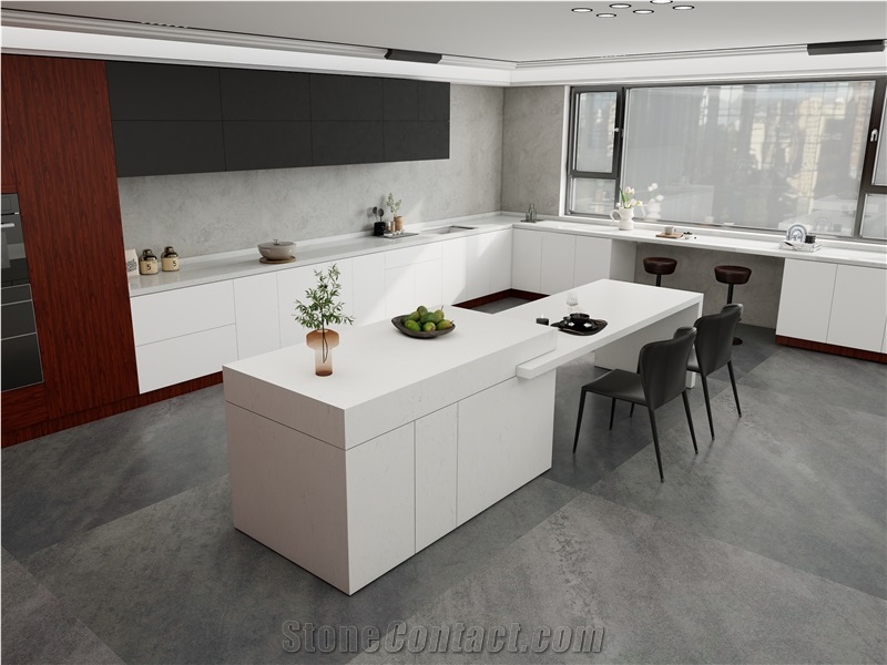 White Carrara Polished 30Mm Artificial Stone Countertop
