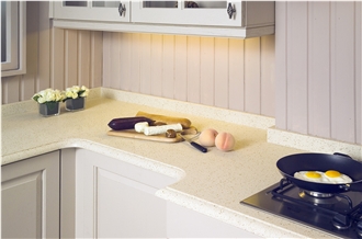 QEVO Beige Mirror Quartz Stone Kitchen Countertops