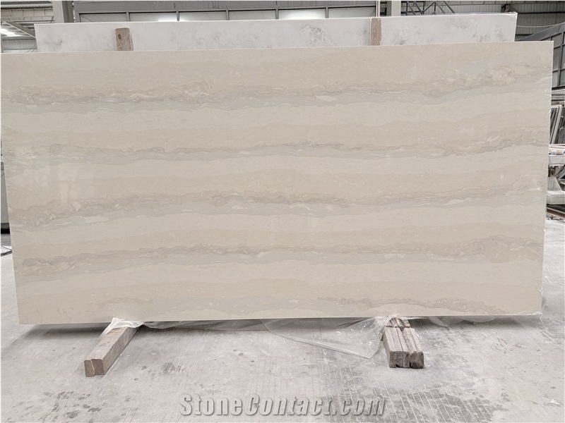 Beige Travertine Look Quartz Stone Artificial Stone Slabs