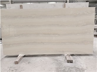 Beige Travertine Look Quartz Stone Artificial Stone Slabs
