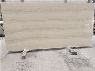 Beige Travertine Look Quartz Stone Artificial Stone Slabs
