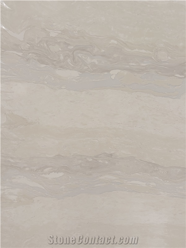 Beige Travertine Look Quartz Stone Artificial Stone Slabs