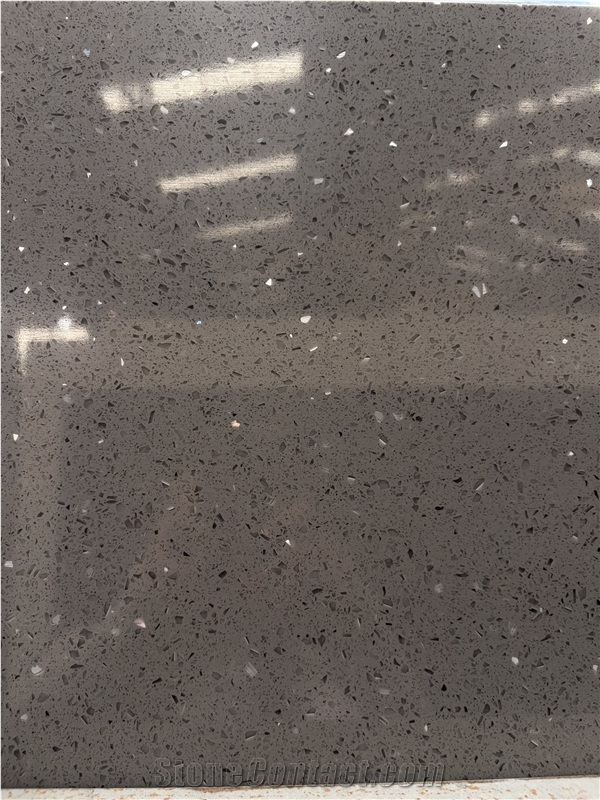 Grey Sparkle Quartz Slabs, Engineered Stone Tiles