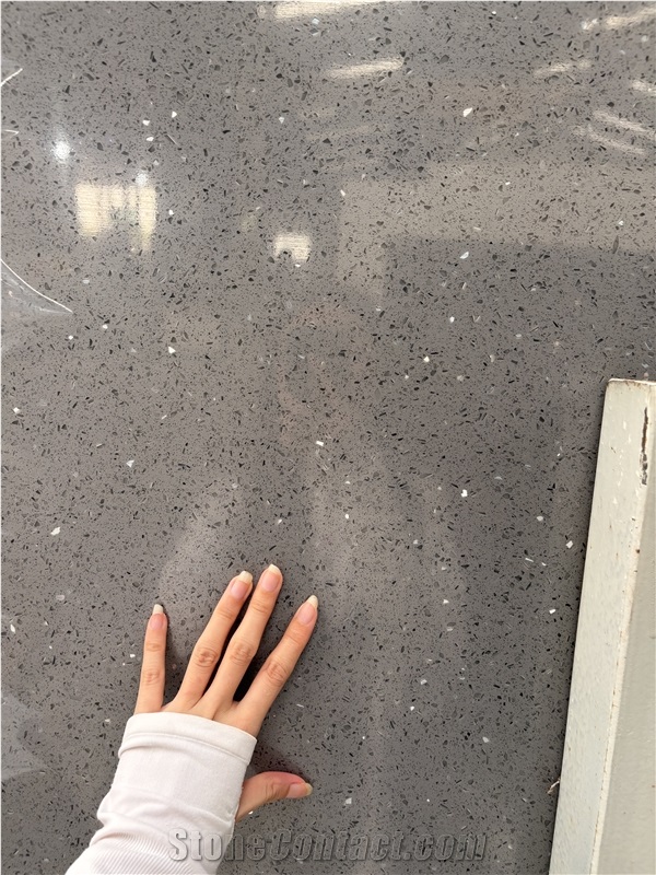 Grey Sparkle Quartz Slabs, Engineered Stone Tiles
