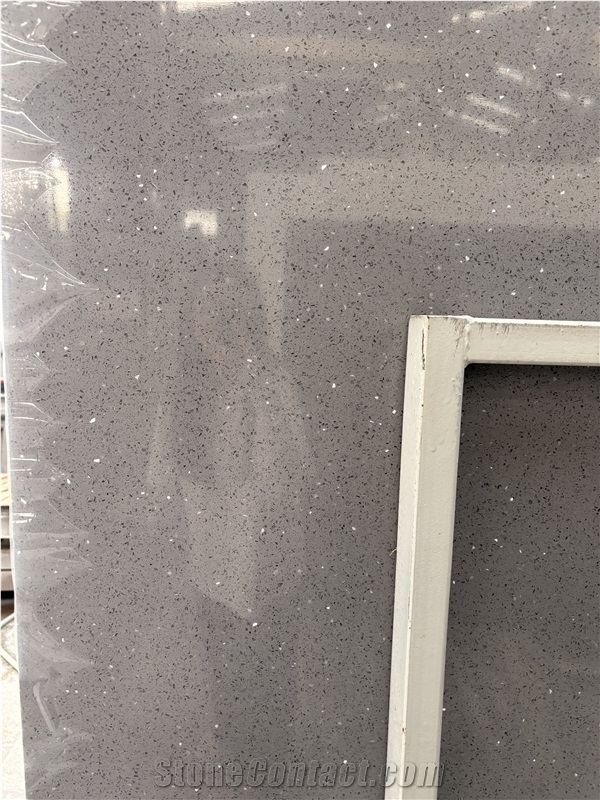 Grey Sparkle Quartz Slabs, Engineered Stone Tiles