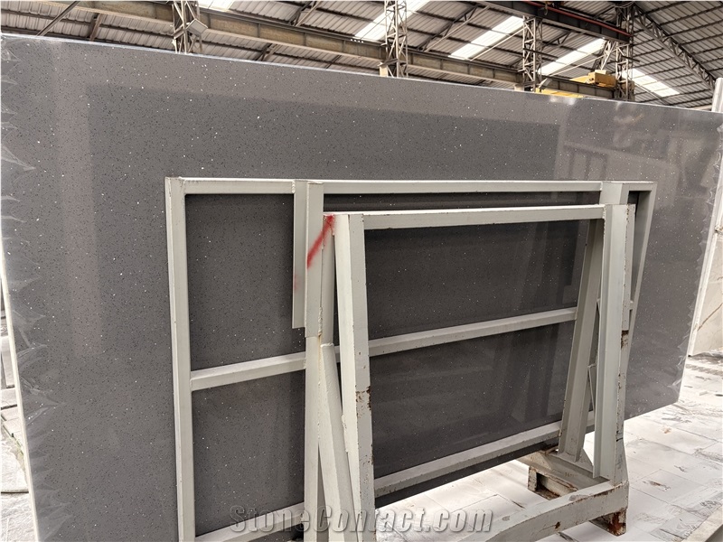 Grey Sparkle Quartz Slabs, Engineered Stone Tiles