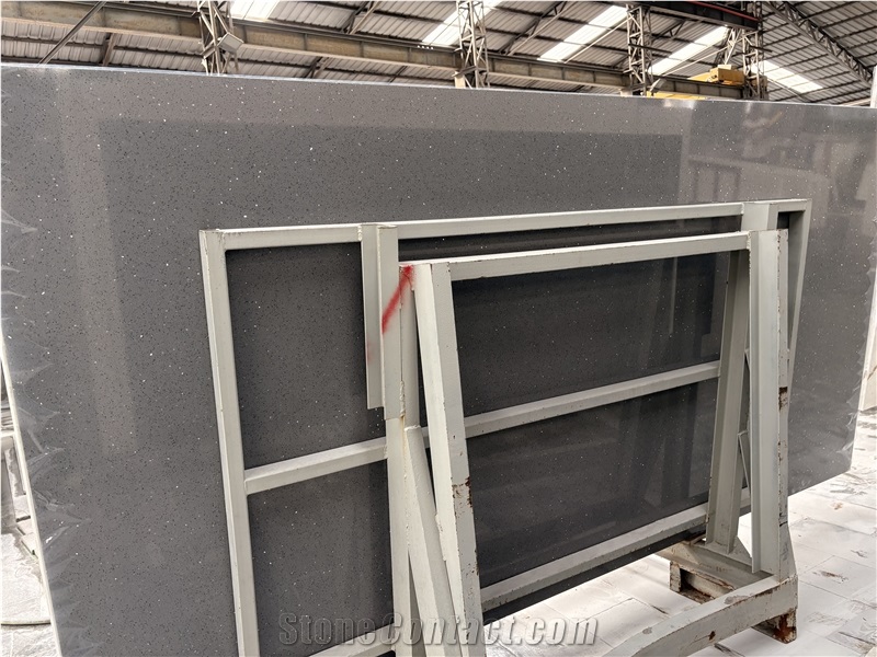 Grey Sparkle Quartz Slabs, Engineered Stone Tiles