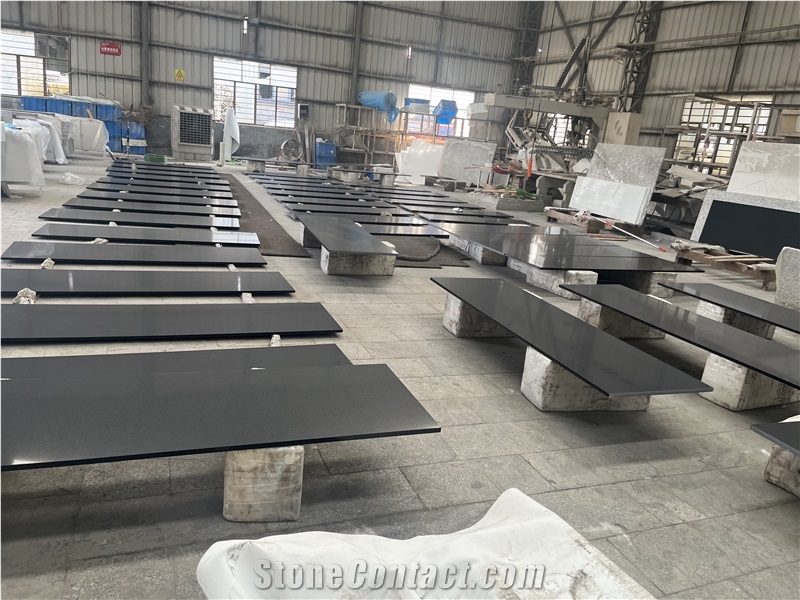 Pure Black Quartz Artificial Stone Kitchen Countertops