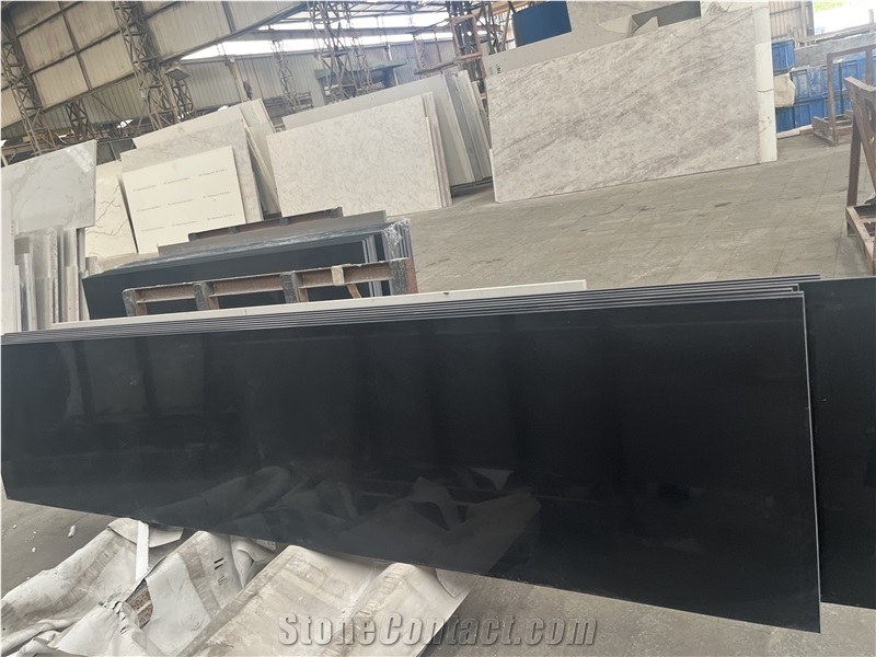 Pure Black Quartz Artificial Stone Kitchen Countertops