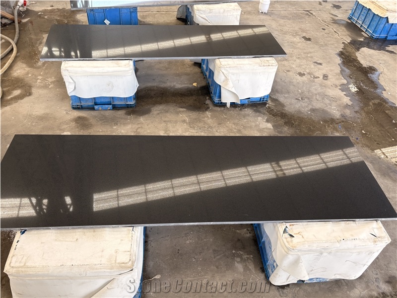 Pure Black Quartz Slab For Worktops Engineered Stone Tiles