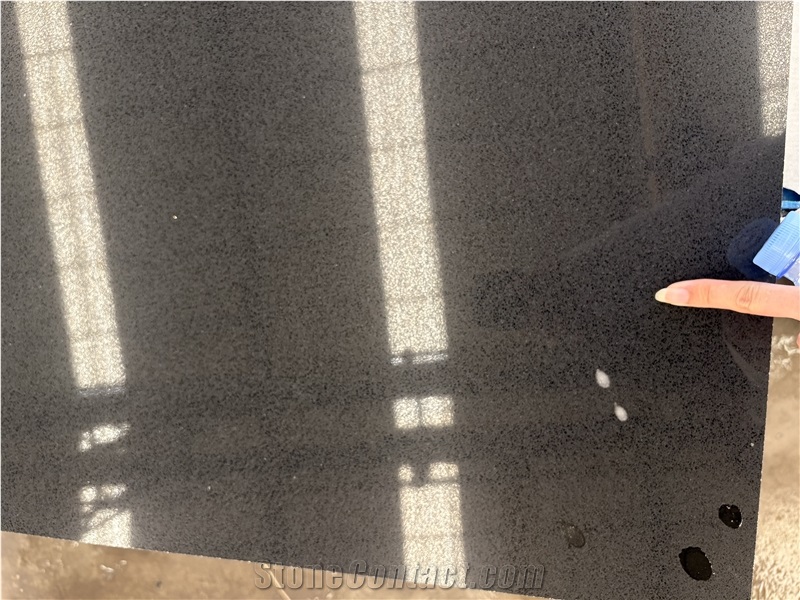 Pure Black Quartz Slab For Worktops Engineered Stone Tiles