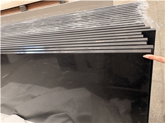 Pure Black Quartz Slab For Worktops Engineered Stone Tiles
