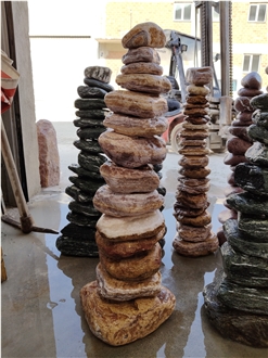 Green Marble Pebble Tower Garden Design Ornament