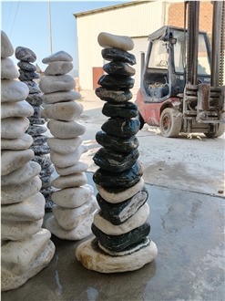 Green Marble Pebble Tower Garden Design Ornament