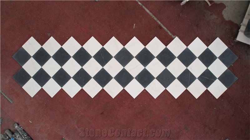 Black And White Marble Checkerboard Flooring Tiles