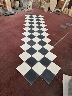 Black And White Marble Checkerboard Flooring Tiles