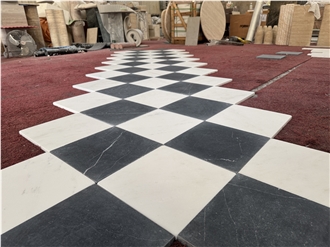 Black And White Marble Checkerboard Flooring Tiles