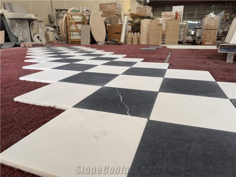 Black And White Marble Checkerboard Flooring Tiles