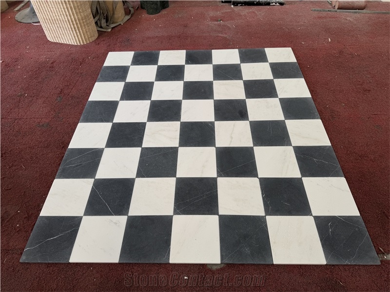 Black And White Marble Checkerboard Flooring Tiles