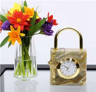 Green Onyx Lock Style Decorative Clock Home Decor Products