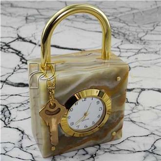 Green Onyx Lock Style Decorative Clock Home Decor Products