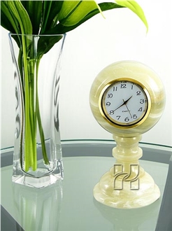 Green Onyx Pedestal Sphere Shape Mantel Clock Handicraft