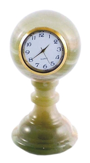 Green Onyx Pedestal Sphere Shape Mantel Clock Handicraft