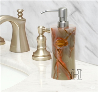 Green Onyx Soap Dispenser, Handcrafted Marble