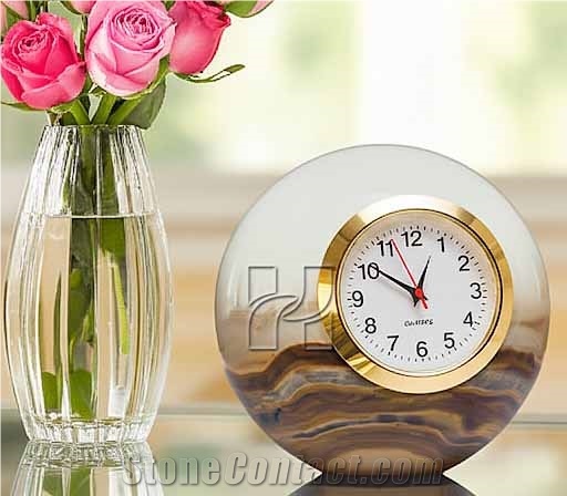 Hand-Carved Green Onyx Sphere Desk Clock